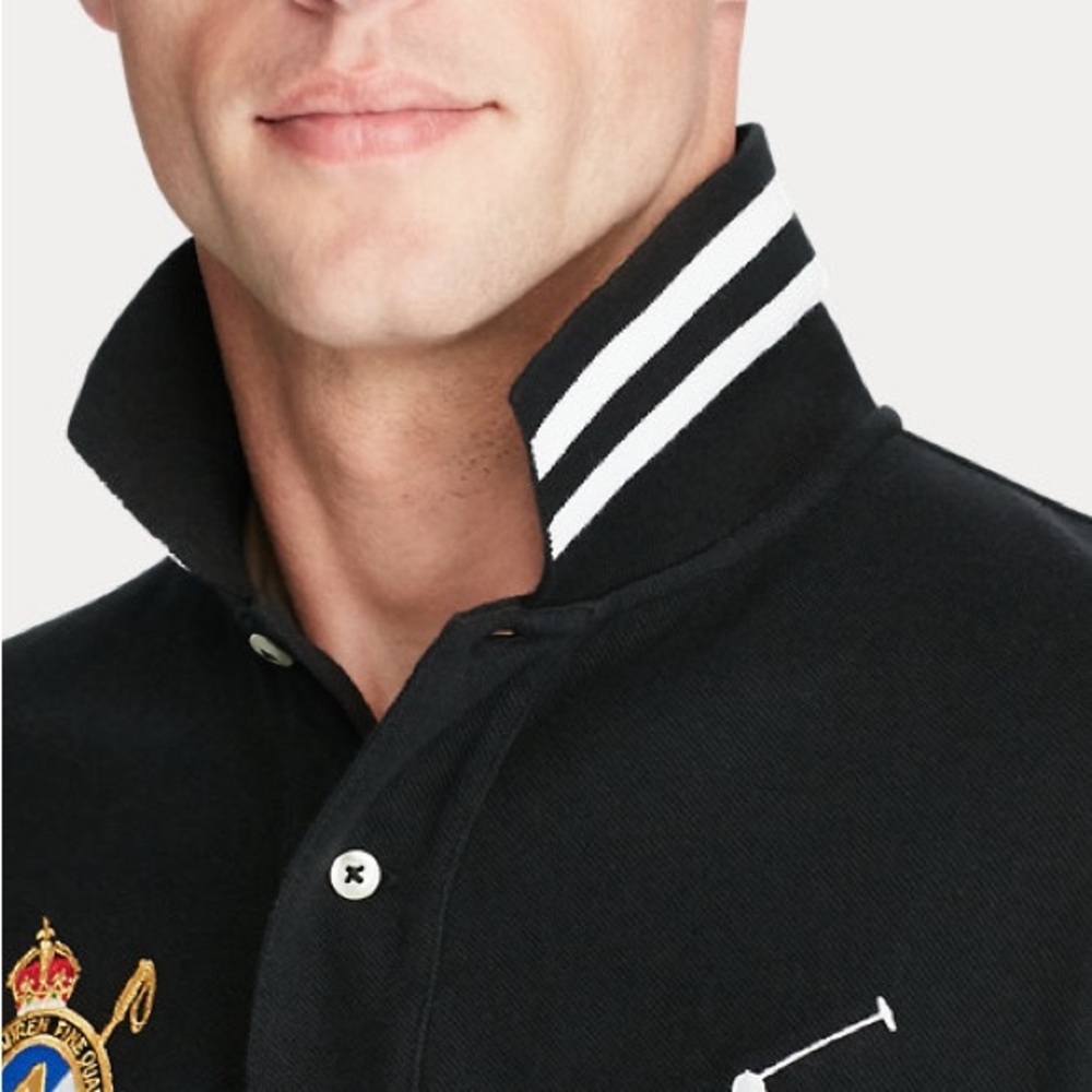 Ralph Lauren Black and White Polo with Gold Embroidered Crest - Size L - Picture 6 of 9